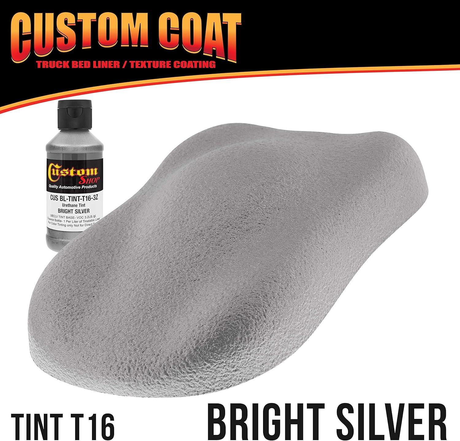 imageCustom Coat Black 1 Gallon Urethane RollOn BrushOn or SprayOn Truck Bed Liner Kit with Roller and Brush Applicator Kit  3 to 1 Mix Ratio  Durable Textured Car Auto Protective CoatingBright Silver