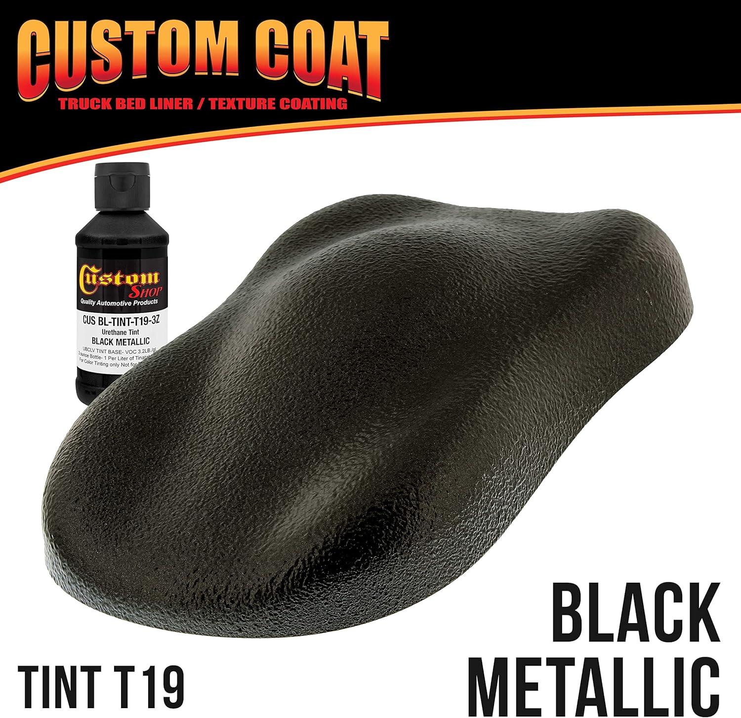 imageCustom Coat Black 1 Gallon Urethane RollOn BrushOn or SprayOn Truck Bed Liner Kit with Roller and Brush Applicator Kit  3 to 1 Mix Ratio  Durable Textured Car Auto Protective CoatingBlack Metallic