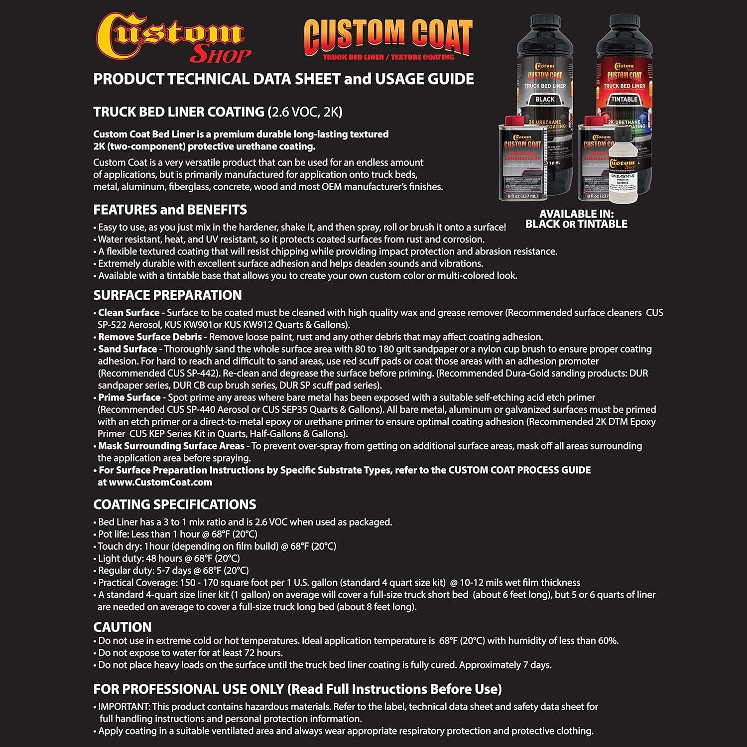 imageCustom Coat Charcoal Metallic 1 Quart Urethane SprayOn Truck Bed Liner Kit  Easy Mixing Just Shake Shoot  Professional Durable Textured Protective Coating Prevent Stop Rust  Car Auto Equipment