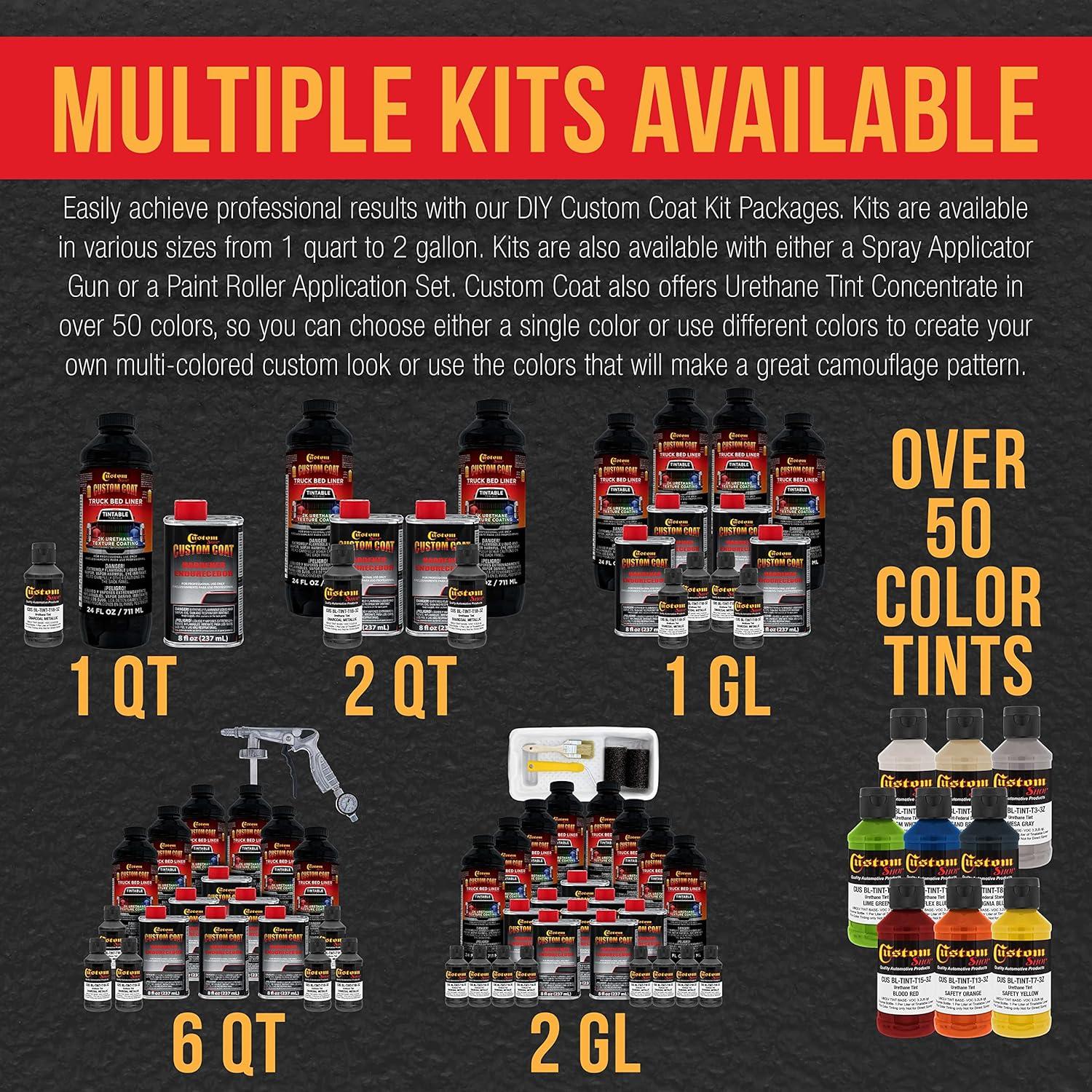 imageCustom Coat Charcoal Metallic 2 Gallon 8 Quart Urethane SprayOn Truck Bed Liner Kit with Spray Gun and Regulator  Easy Mixing Shake Shoot  Textured Protective Coating Prevent Rust  Car Auto
