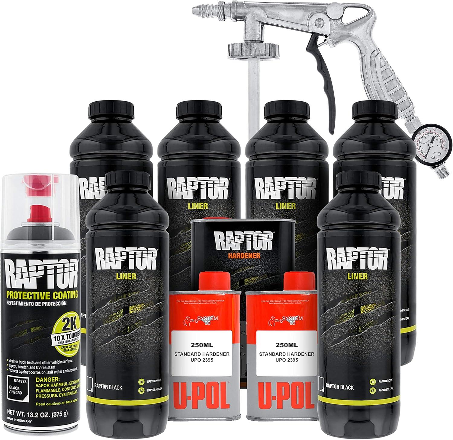 imageCustom Shop 6 Quart Kit  Black Urethane SprayOn Truck Bed Liner Kit with Custom Coat Spray Gun with Regulator Bonus Can of Aerosol Bedliner