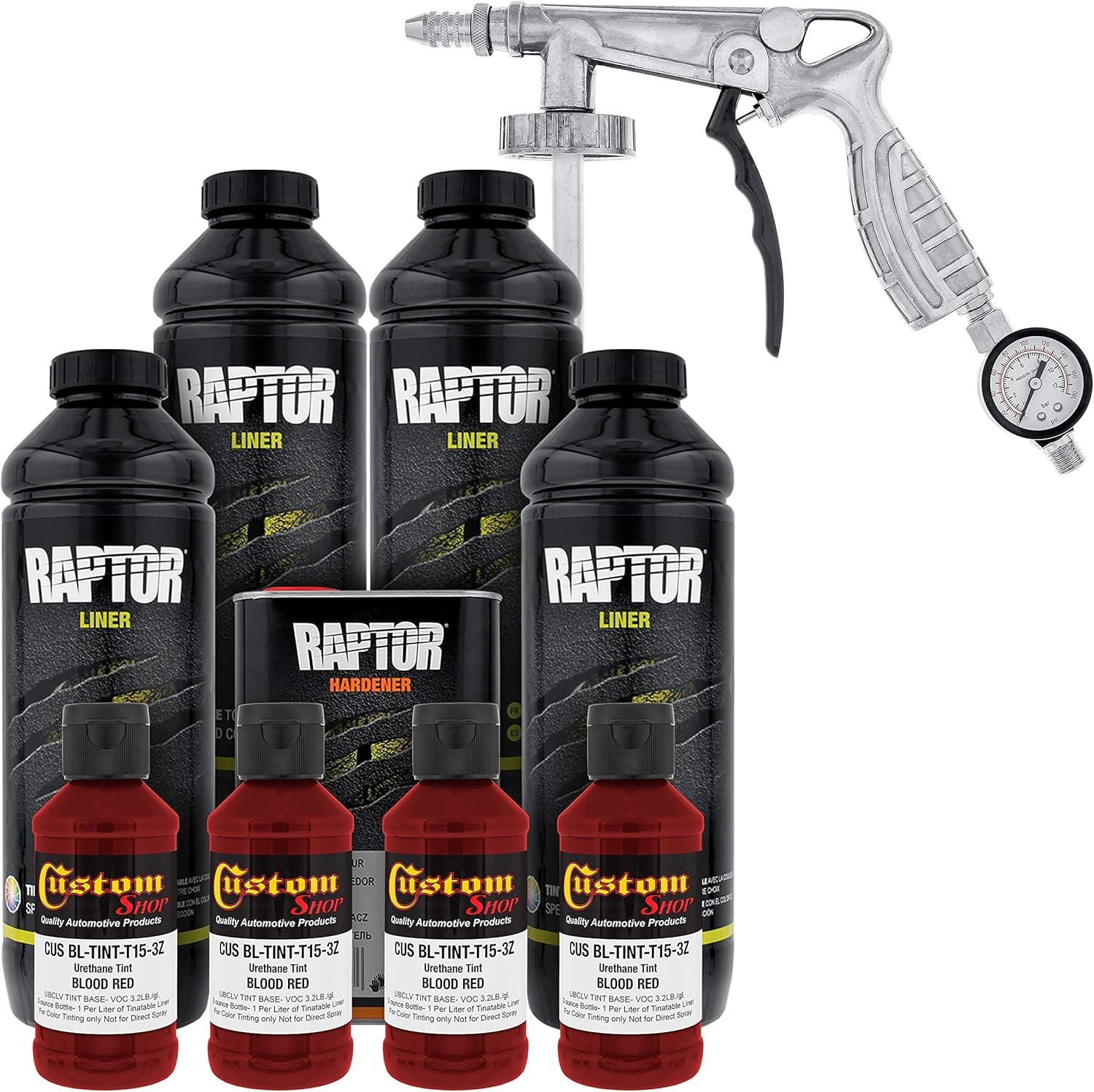 imageCustom Shop Blood Red Urethane SprayOn Truck Bed Liner Kit and Custom Coat Spray Gun with Regulator 4 Liters