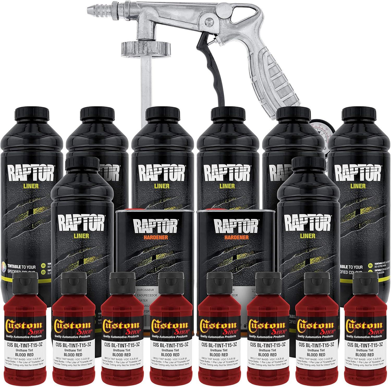imageCustom Shop Blood Red Urethane SprayOn Truck Bed Liner Kit and Custom Coat Spray Gun with Regulator 8 Liters