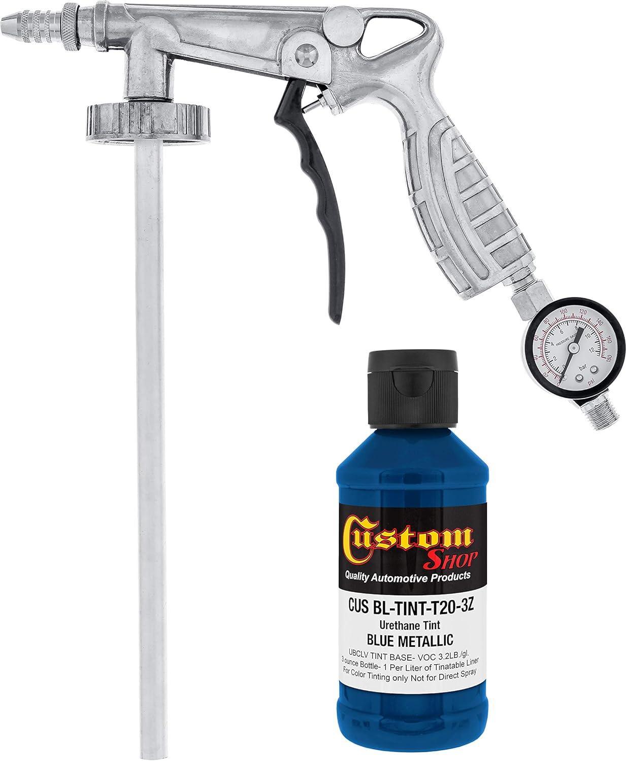 imageCustom Shop Blue Metallic Urethane SprayOn Truck Bed Liner Kit and Custom Coat Spray Gun with Regulator 6 Liters