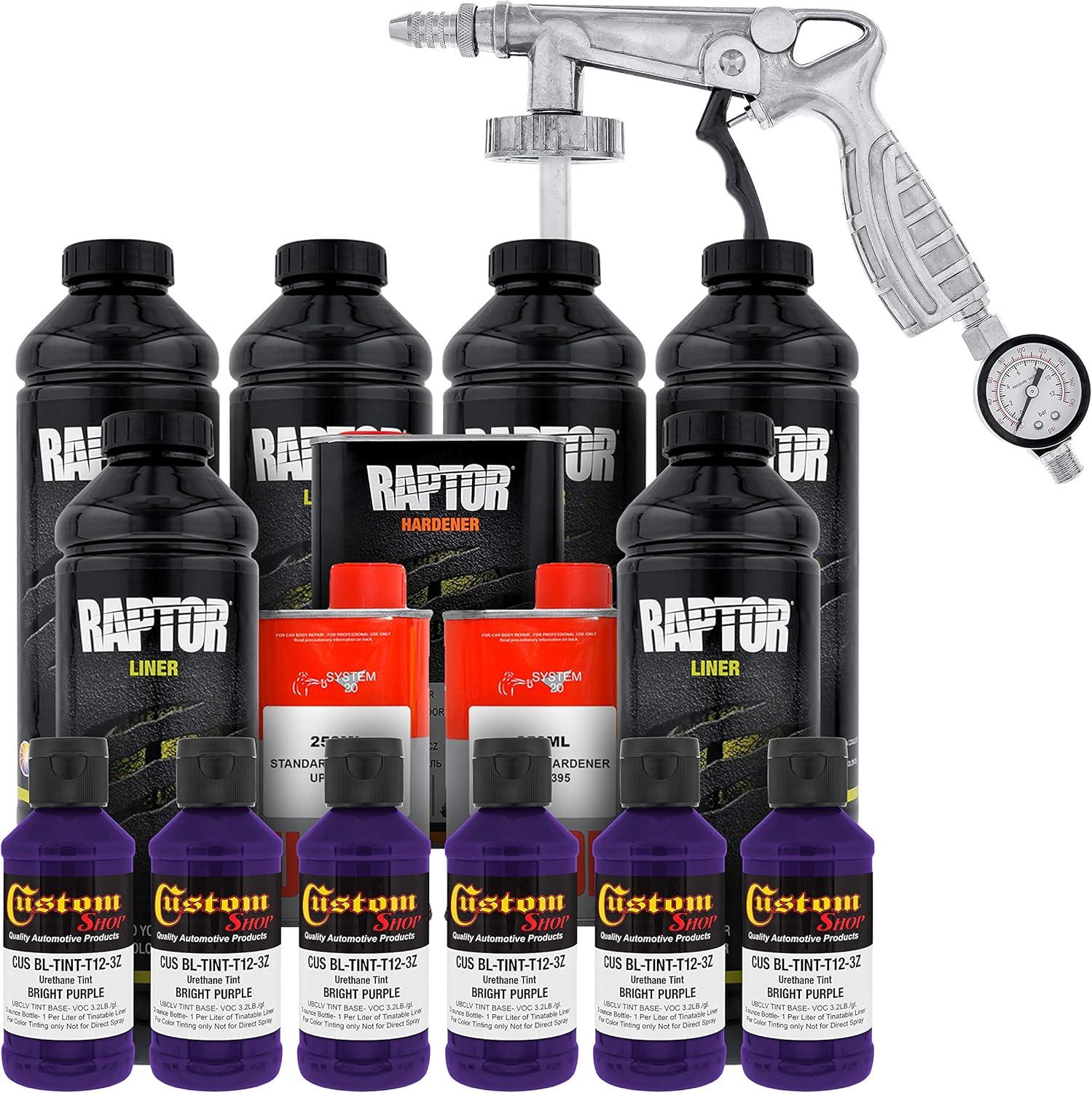 imageCustom Shop Bright Purple Urethane SprayOn Truck Bed Liner Kit and Custom Coat Spray Gun with Regulator 6 Liters