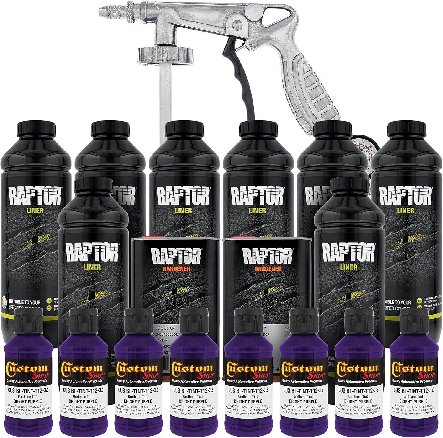 imageCustom Shop Bright Purple Urethane SprayOn Truck Bed Liner Kit and Custom Coat Spray Gun with Regulator 8 Liters