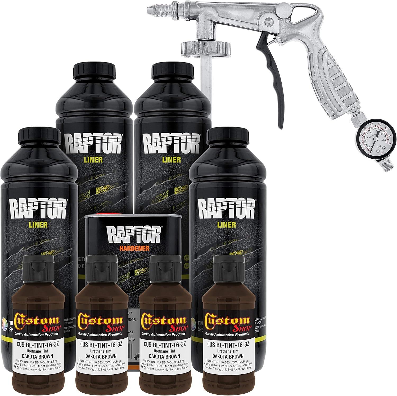 imageCustom Shop Dakota Brown Urethane SprayOn Truck Bed Liner Kit and Custom Coat Spray Gun with Regulator 4 Liters