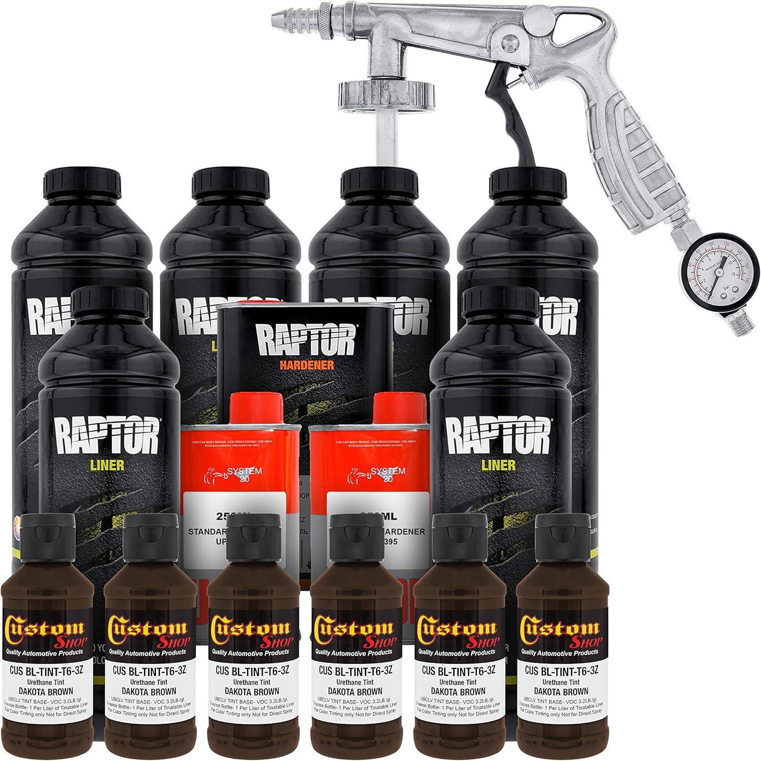 imageCustom Shop Dakota Brown Urethane SprayOn Truck Bed Liner Kit and Custom Coat Spray Gun with Regulator 6 Liters