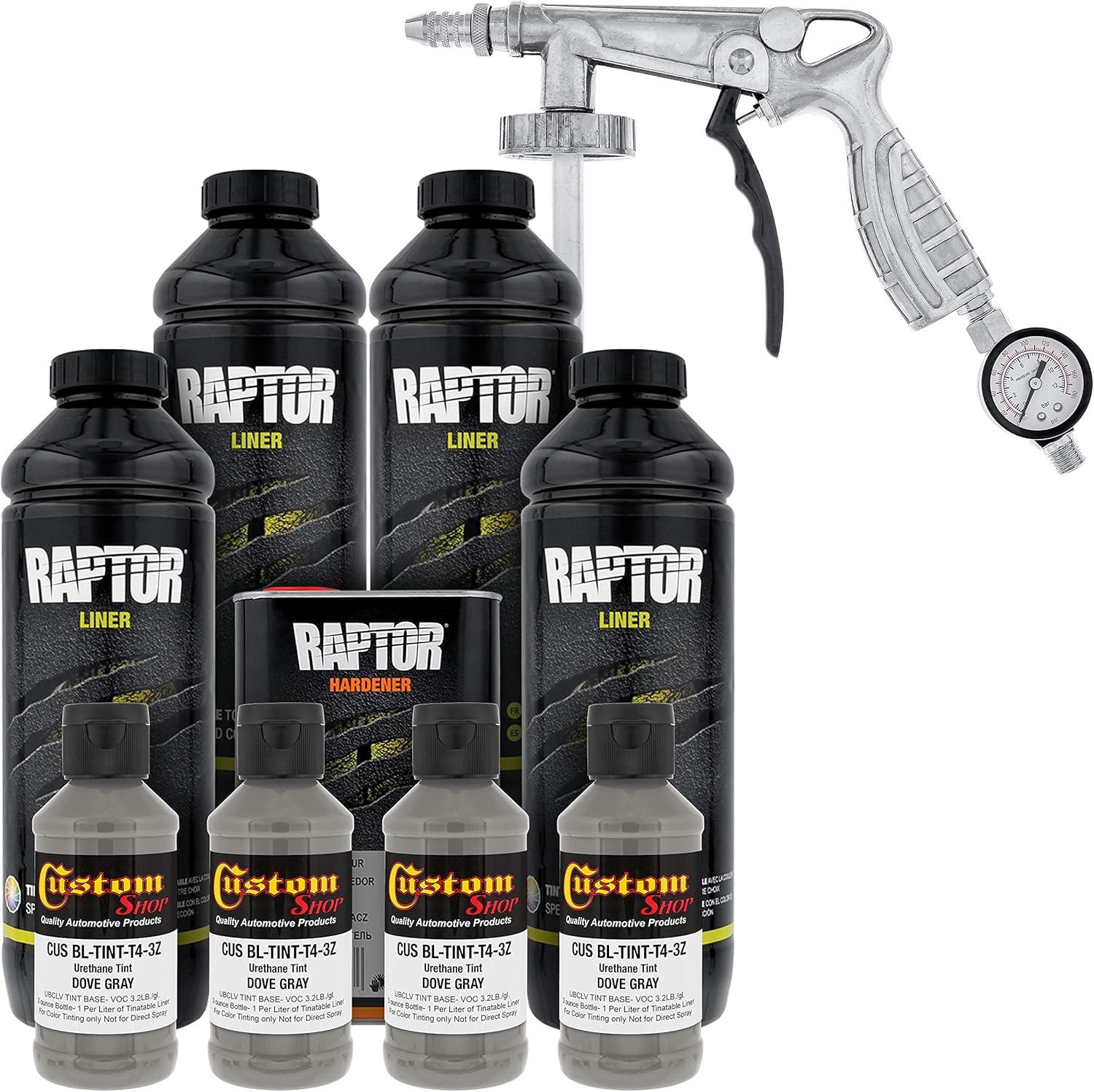 imageCustom Shop Dove Gray Urethane SprayOn Truck Bed Liner Kit and Custom Coat Spray Gun with Regulator 4 Liters
