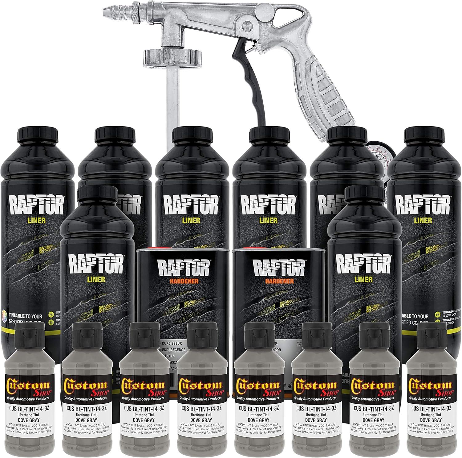 imageCustom Shop Dove Gray Urethane SprayOn Truck Bed Liner Kit and Custom Coat Spray Gun with Regulator 8 Liters