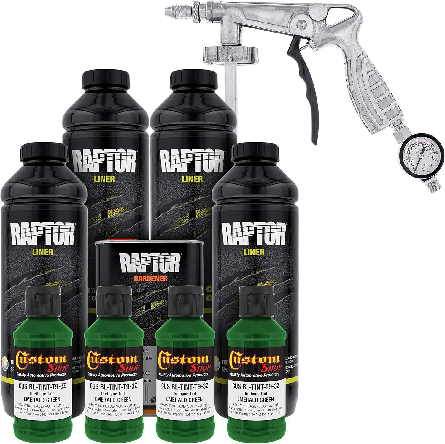 imageCustom Shop Emerald Green Urethane SprayOn Truck Bed Liner Kit and Custom Coat Spray Gun with Regulator 4 Liters