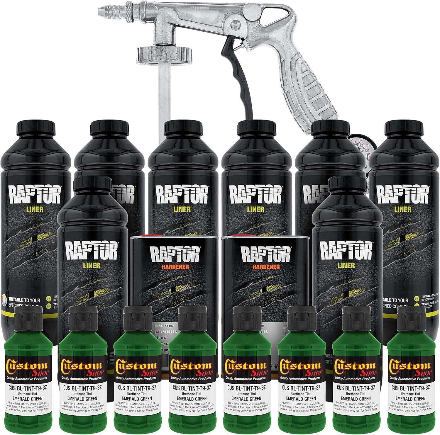 imageCustom Shop Emerald Green Urethane SprayOn Truck Bed Liner Kit and Custom Coat Spray Gun with Regulator 8 Liters