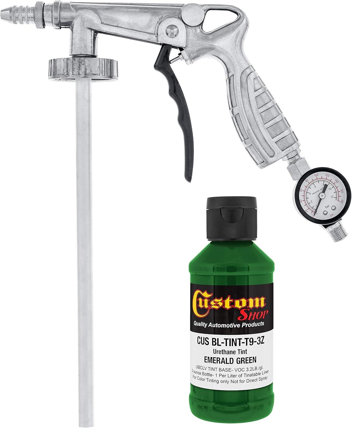 imageCustom Shop Emerald Green Urethane SprayOn Truck Bed Liner Kit and Custom Coat Spray Gun with Regulator 8 Liters