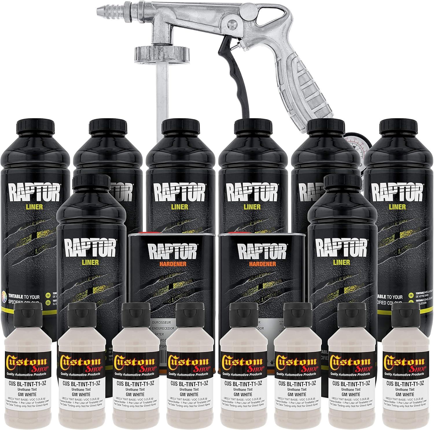 imageCustom Shop GM White Urethane SprayOn Truck Bed Liner Kit and Custom Coat Spray Gun with Regulator 8 Liters