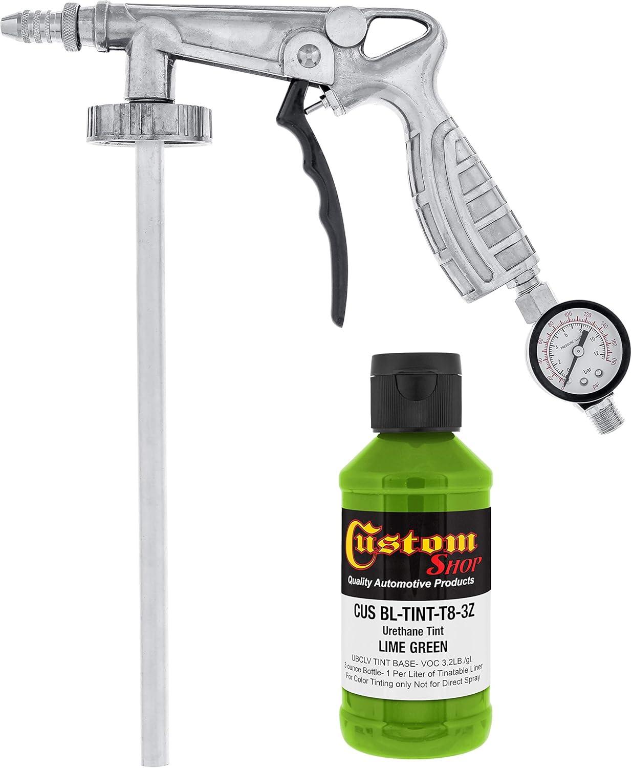 imageCustom Shop Lime Green Urethane SprayOn Truck Bed Liner Kit and Custom Coat Spray Gun with Regulator 6 Liters