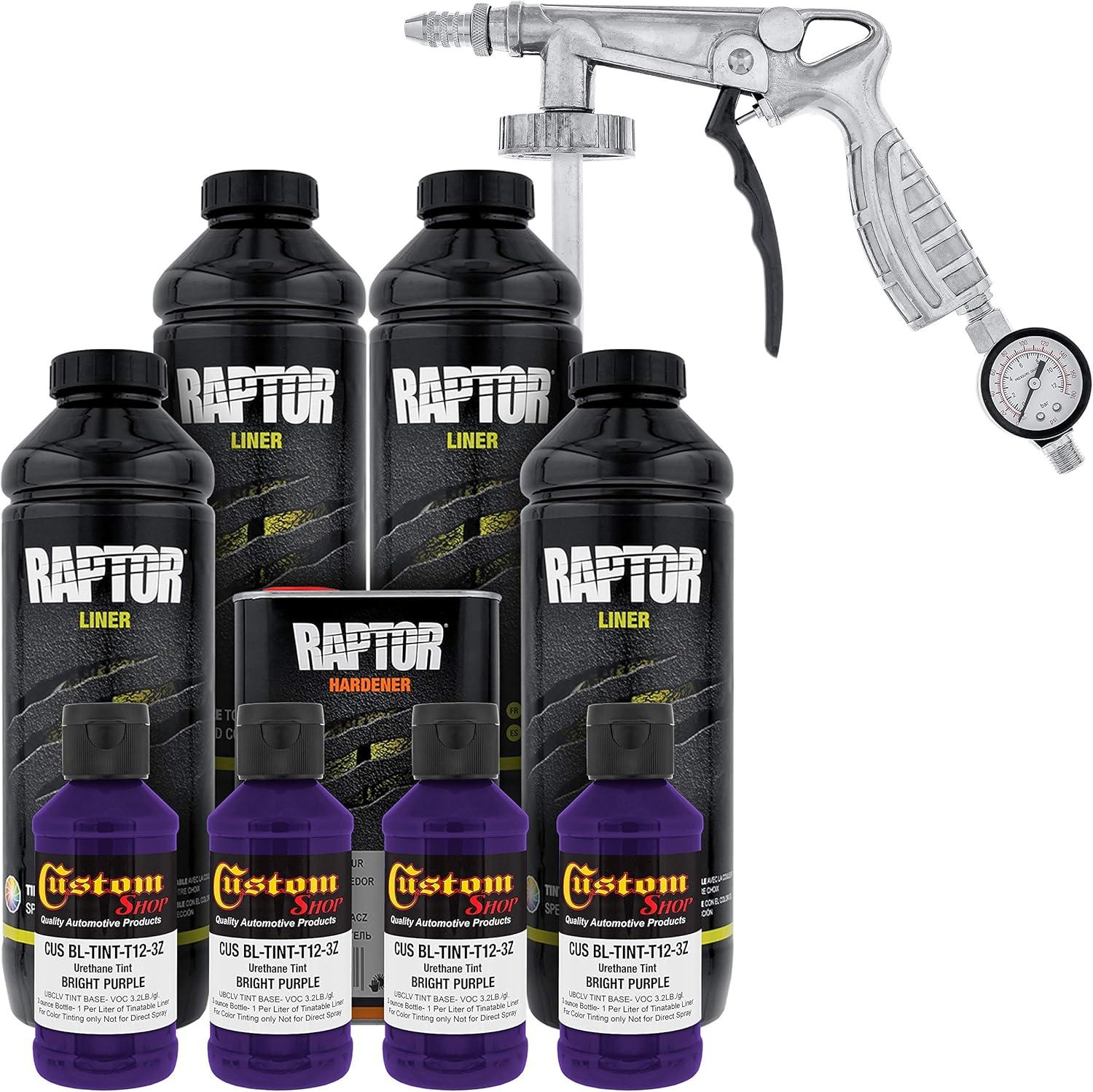 imageCustom Shop Raptor Bright Purple Urethane SprayOn Truck Bed Liner Kit and Custom Coat Spray Gun with Regulator 4 Liters