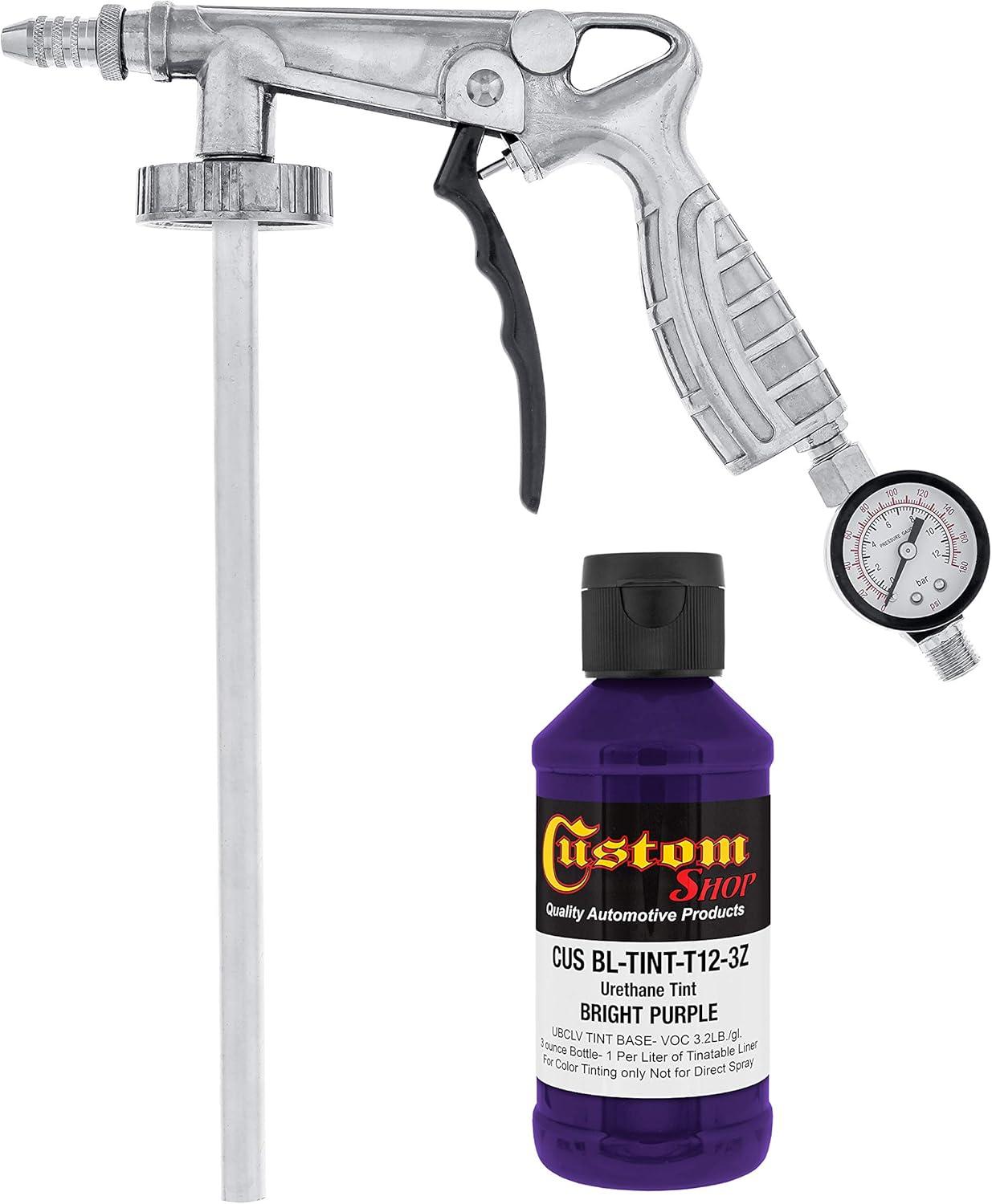 imageCustom Shop Raptor Bright Purple Urethane SprayOn Truck Bed Liner Kit and Custom Coat Spray Gun with Regulator 4 Liters