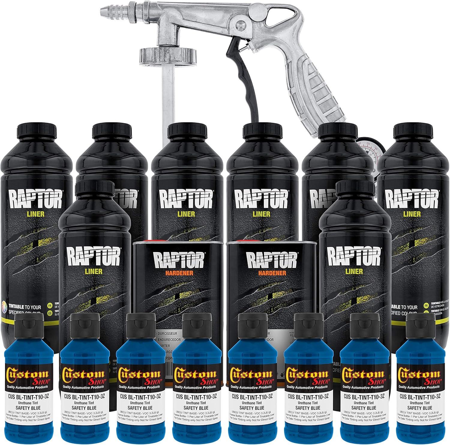 imageCustom Shop Safety Blue Urethane SprayOn Truck Bed Liner Kit and Custom Coat Spray Gun with Regulator 8 Liters