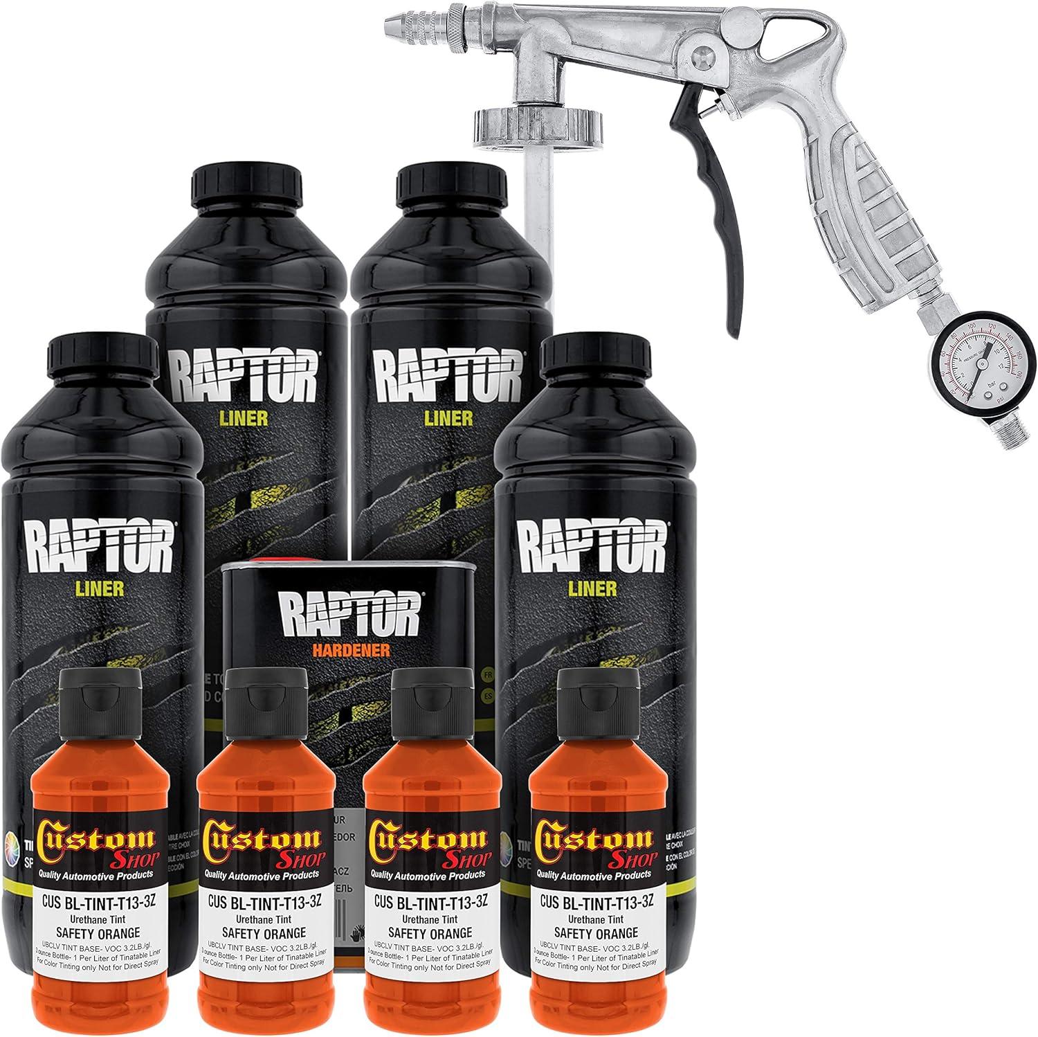imageCustom Shop Safety Orange Urethane SprayOn Truck Bed Liner Kit and Custom Coat Spray Gun with Regulator 4 Liters