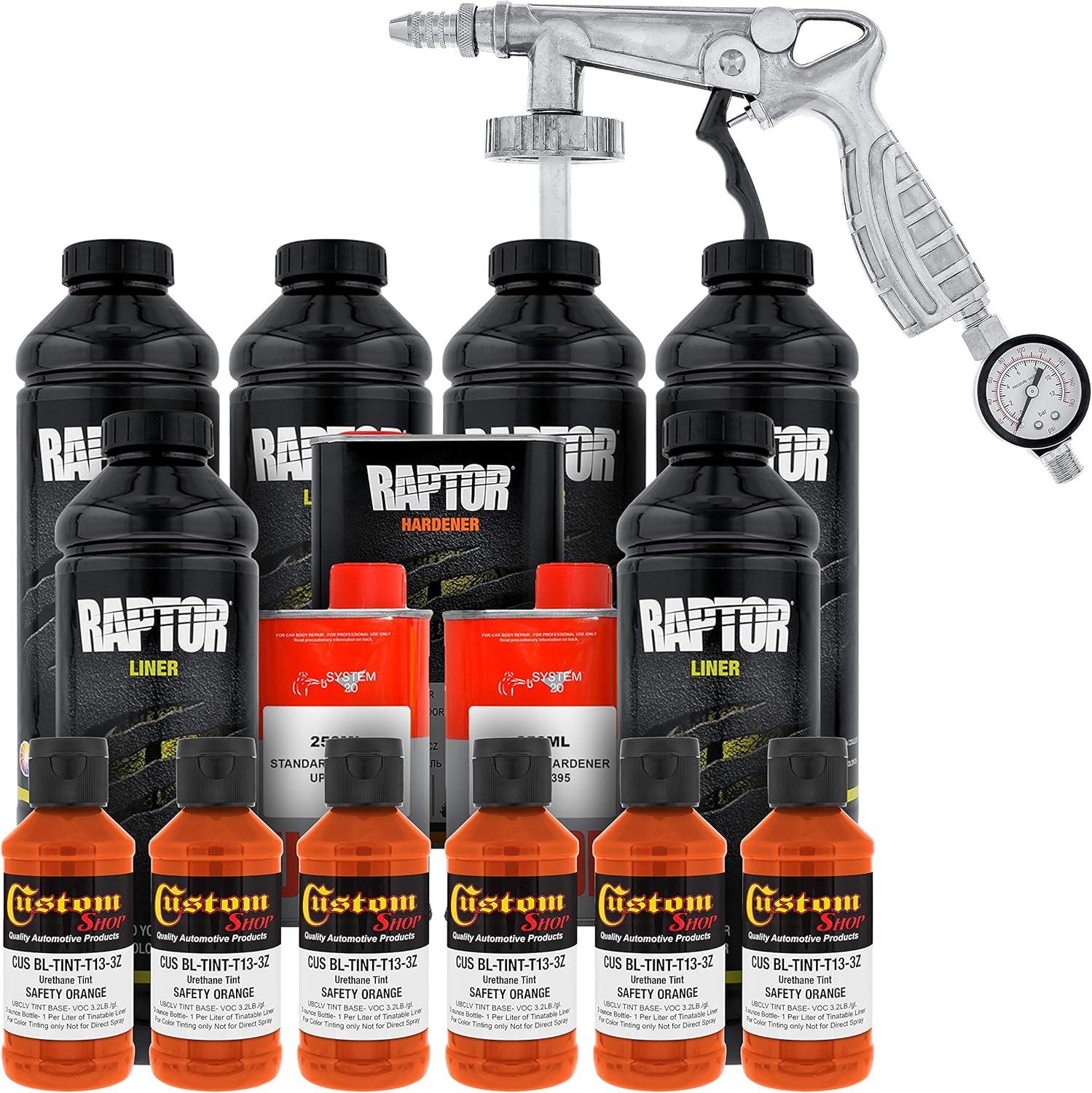 imageCustom Shop Safety Orange Urethane SprayOn Truck Bed Liner Kit and Custom Coat Spray Gun with Regulator 6 Liters