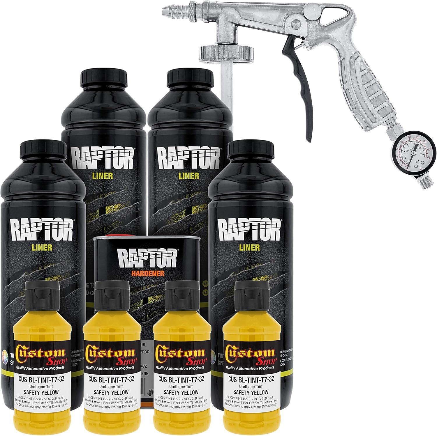 imageCustom Shop Safety Yellow Urethane SprayOn Truck Bed Liner Kit and Custom Coat Spray Gun with Regulator 4 Liters