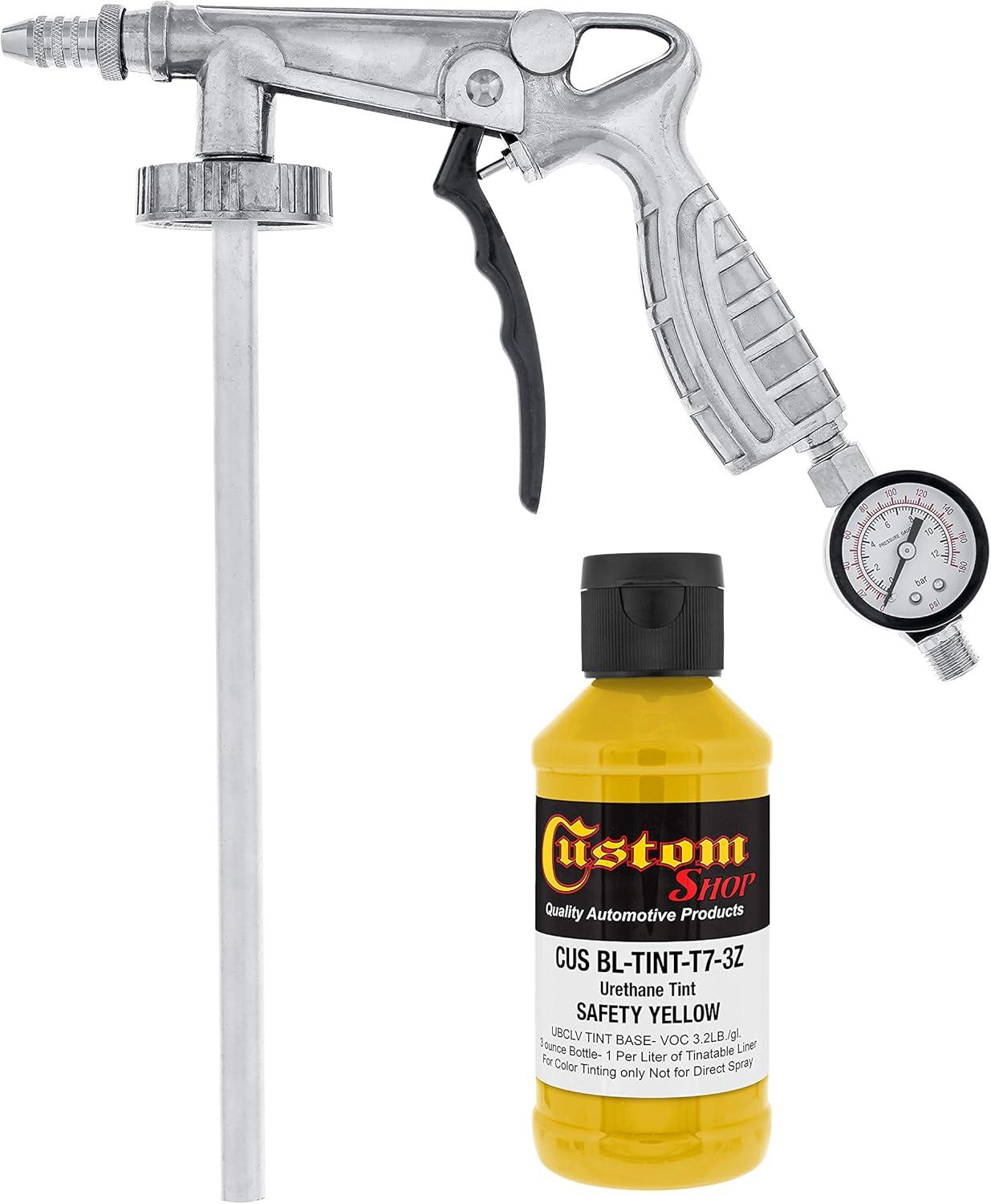 imageCustom Shop Safety Yellow Urethane SprayOn Truck Bed Liner Kit and Custom Coat Spray Gun with Regulator 6 Liters