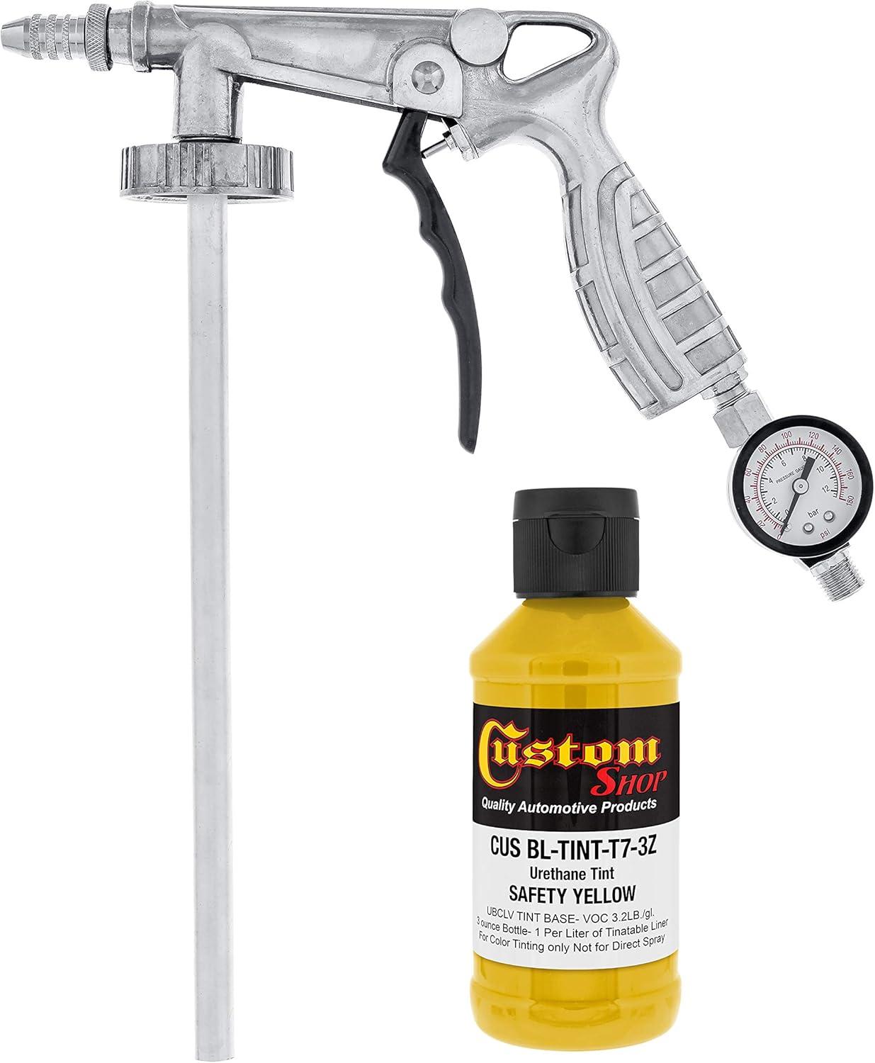 imageCustom Shop Safety Yellow Urethane SprayOn Truck Bed Liner Kit and Custom Coat Spray Gun with Regulator 8 Liters