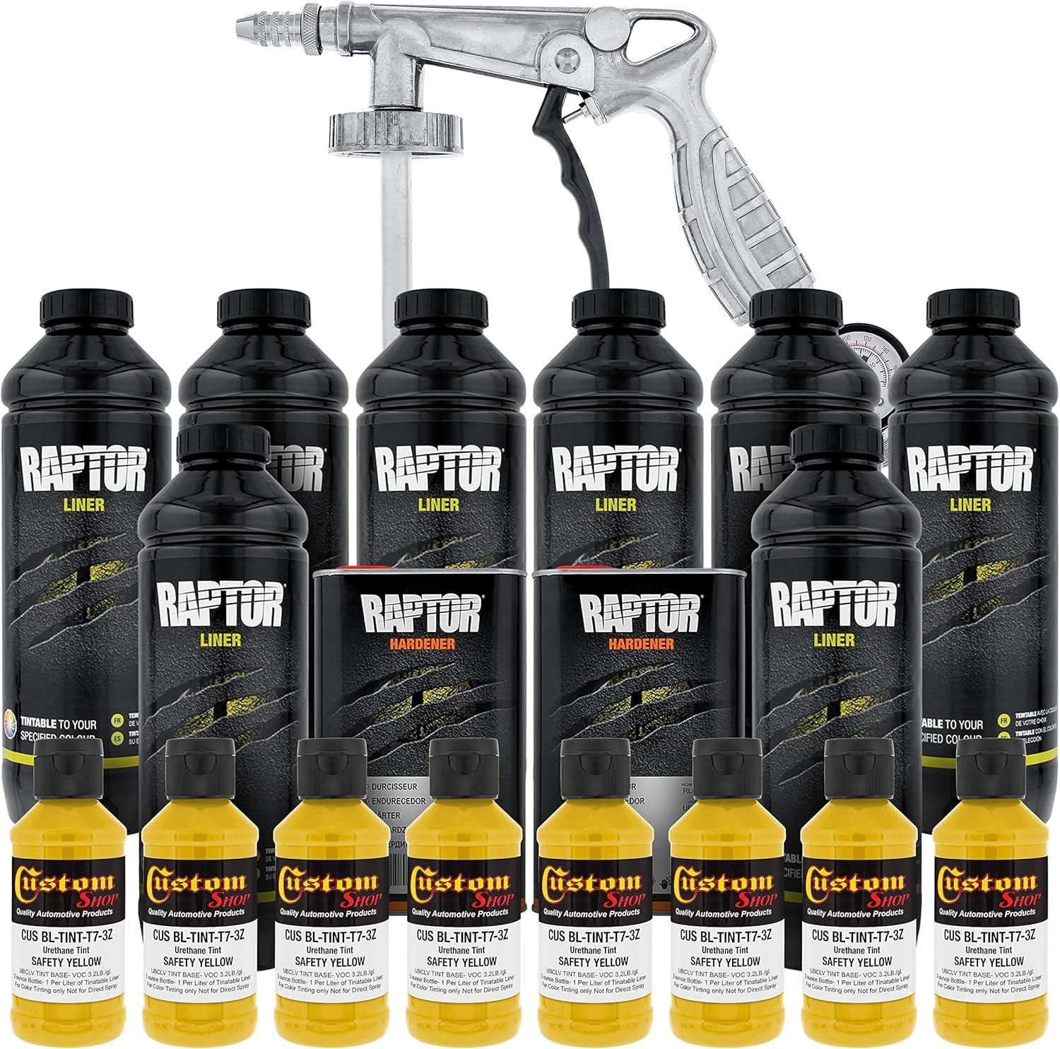 imageCustom Shop Safety Yellow Urethane SprayOn Truck Bed Liner Kit and Custom Coat Spray Gun with Regulator 8 Liters
