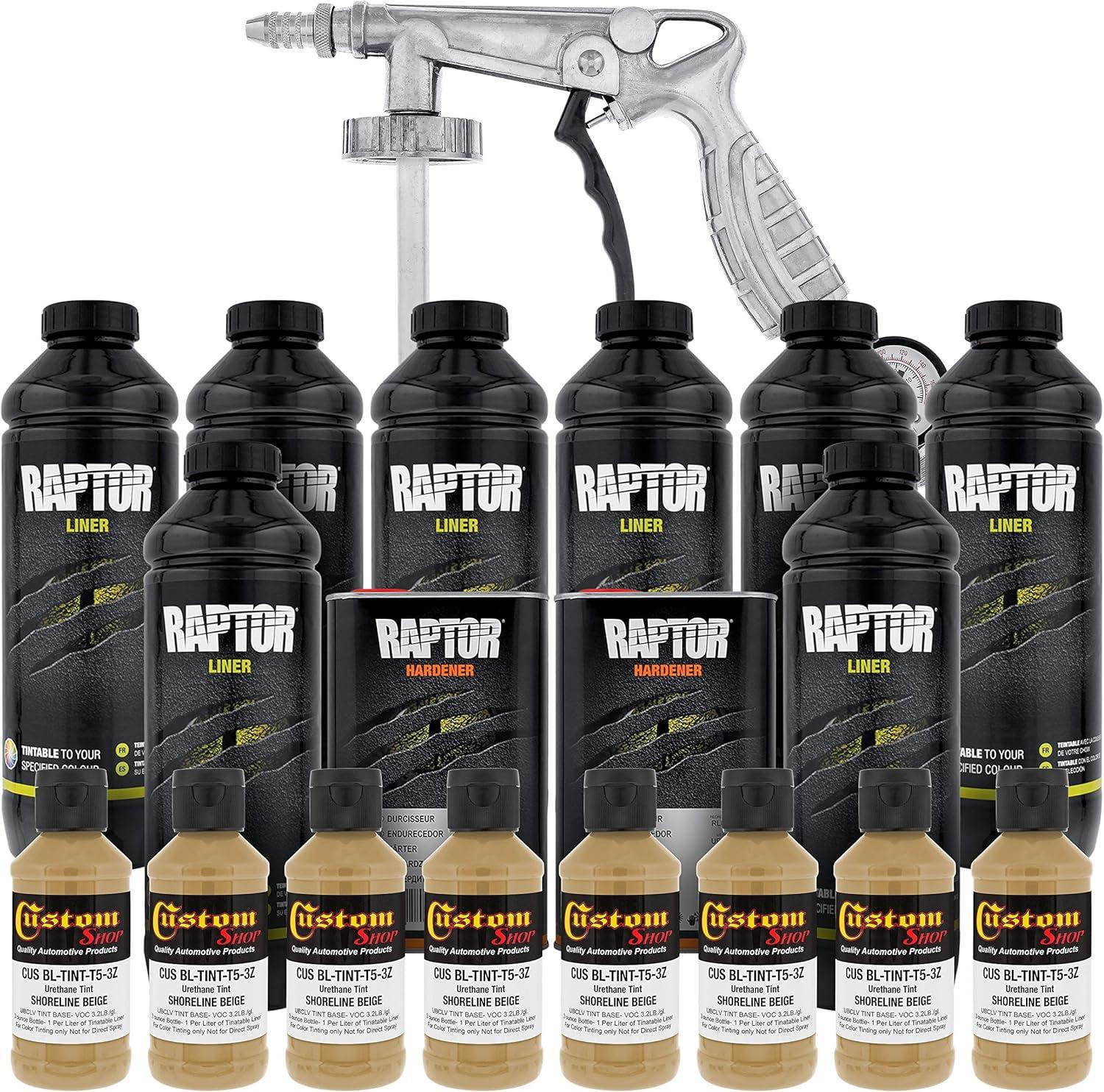 imageCustom Shop Shoreline Beige Urethane SprayOn Truck Bed Liner Kit and Custom Coat Spray Gun with Regulator 8 Liters