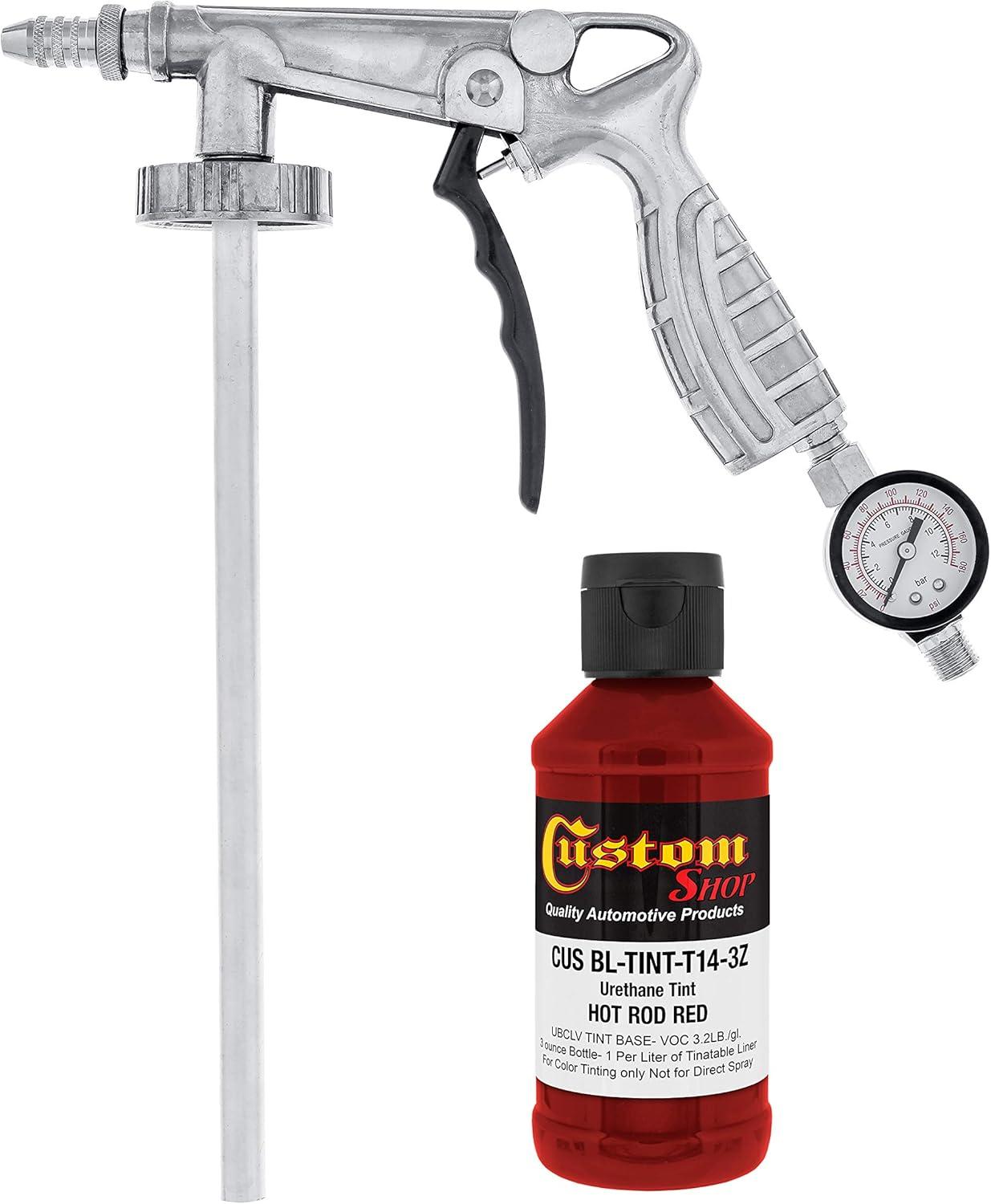 imageUPol Raptor Hot Rod Red Urethane SprayOn Truck Bed Liner Kit and Custom Coat Spray Gun with Regulator 4 Liters