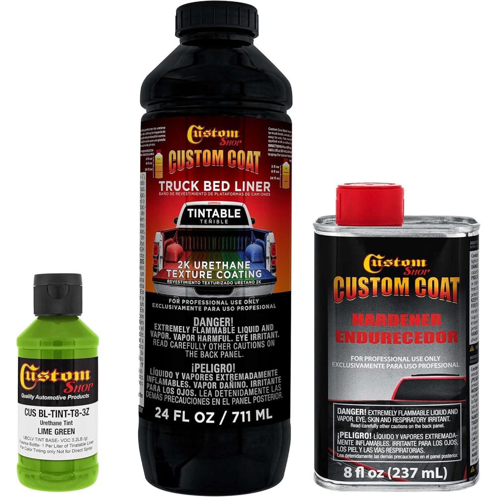 imageCustom Coat Black 1 Gallon Urethane RollOn BrushOn or SprayOn Truck Bed Liner Kit with Roller and Brush Applicator Kit  3 to 1 Mix Ratio  Durable Textured Car Auto Protective CoatingLime Green