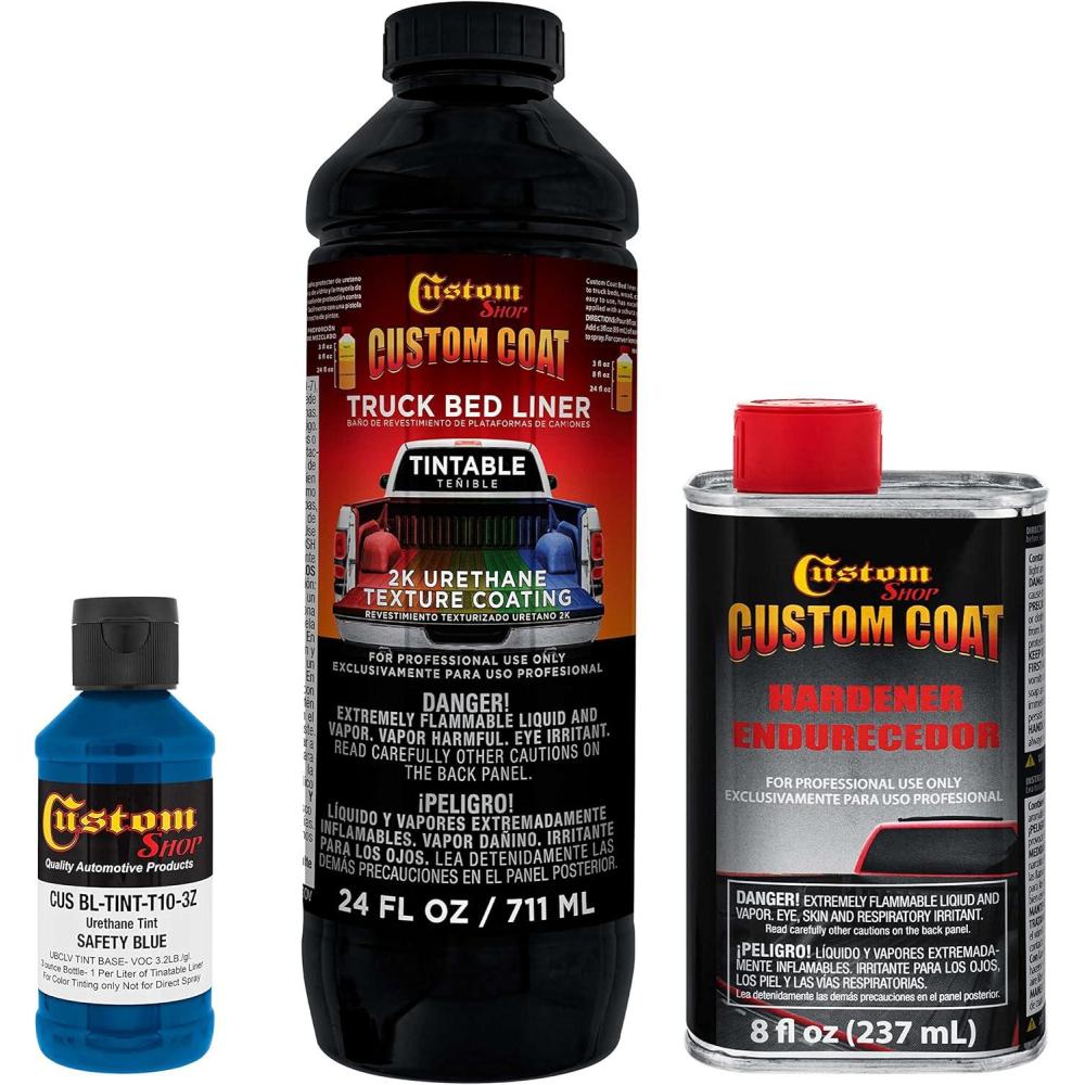 imageCustom Coat Black 1 Gallon Urethane RollOn BrushOn or SprayOn Truck Bed Liner Kit with Roller and Brush Applicator Kit  3 to 1 Mix Ratio  Durable Textured Car Auto Protective CoatingSafety Blue
