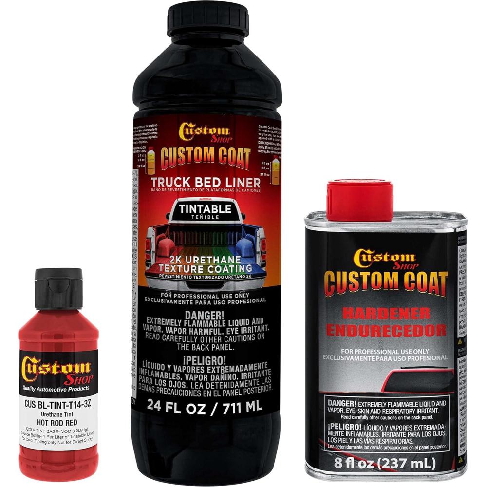 imageCustom Coat Black 1 Gallon Urethane RollOn BrushOn or SprayOn Truck Bed Liner Kit with Roller and Brush Applicator Kit  3 to 1 Mix Ratio  Durable Textured Car Auto Protective CoatingHot Rod Red