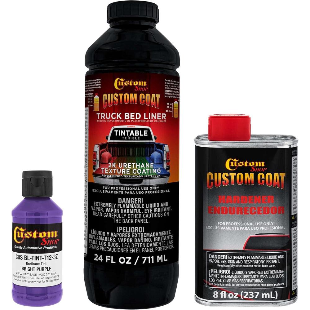 imageCustom Coat Black 1 Gallon Urethane RollOn BrushOn or SprayOn Truck Bed Liner Kit with Roller and Brush Applicator Kit  3 to 1 Mix Ratio  Durable Textured Car Auto Protective CoatingBright Purple