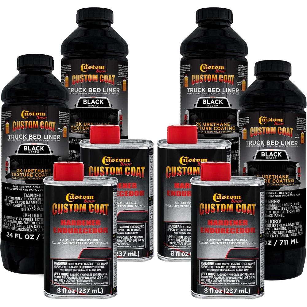 imageCustom Coat Black 1 Gallon Urethane SprayOn Truck Bed Liner Kit  Easy 3 to 1 Mix Ratio Just Mix Shake and Shoot  Professional Durable Textured Protective Coating Prevent Rust  Car Auto