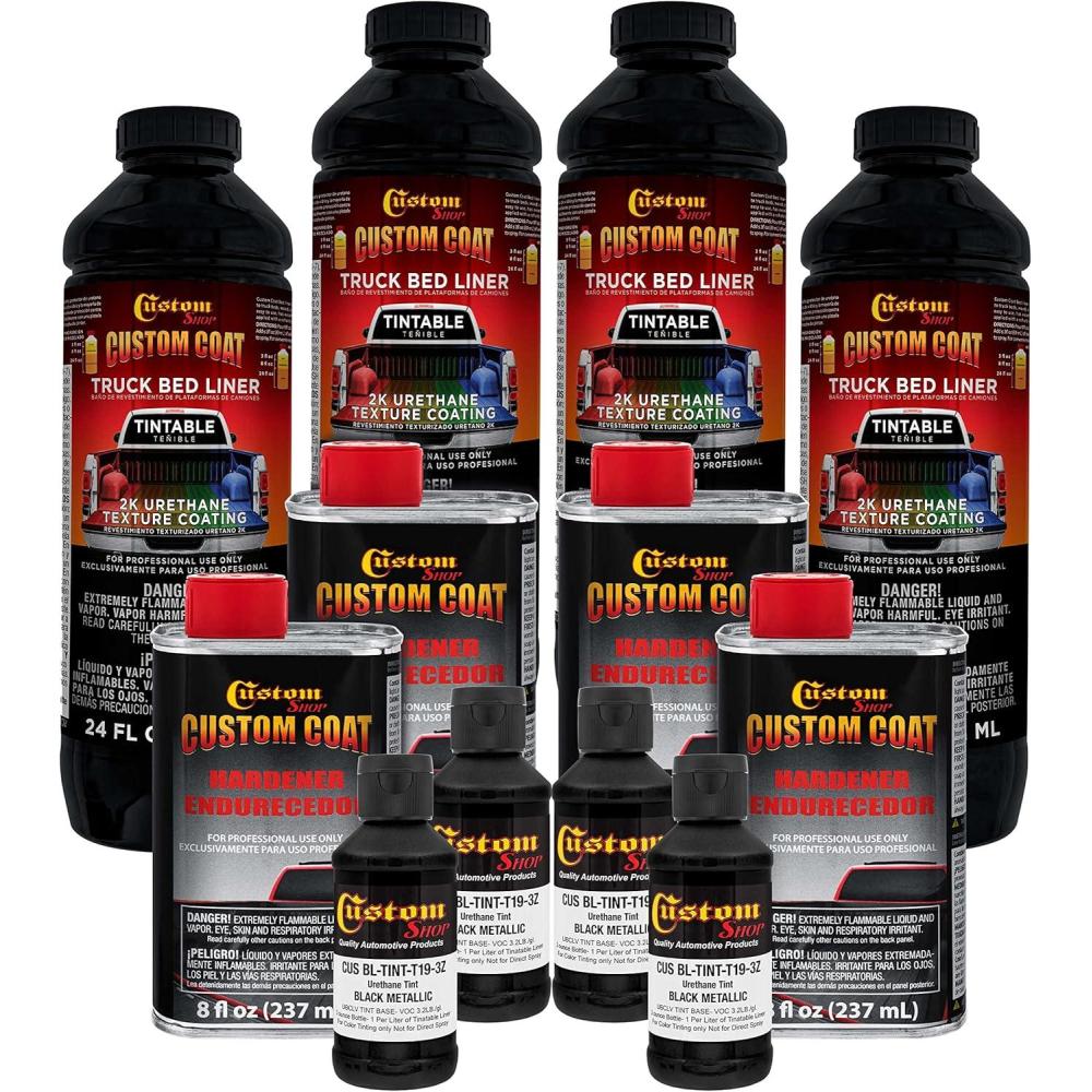 imageCustom Coat Black Metallic 1 Gallon Urethane SprayOn Truck Bed Liner Kit Easy Mixing Just Shake Shoot  Professional Durable Textured Protective Coating Prevent Stop Rust  Car Auto Equipment