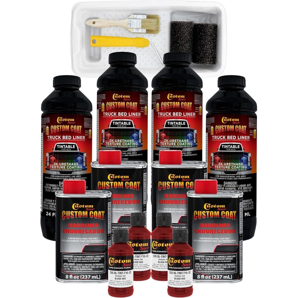 imageCustom Coat Blood Red 1 Gallon Urethane RollOn BrushOn or SprayOn Truck Bed Liner Kit with Roller and Brush Applicator Kit  Easy Mixing Shake Shoot  Textured Car Auto Protective Coating