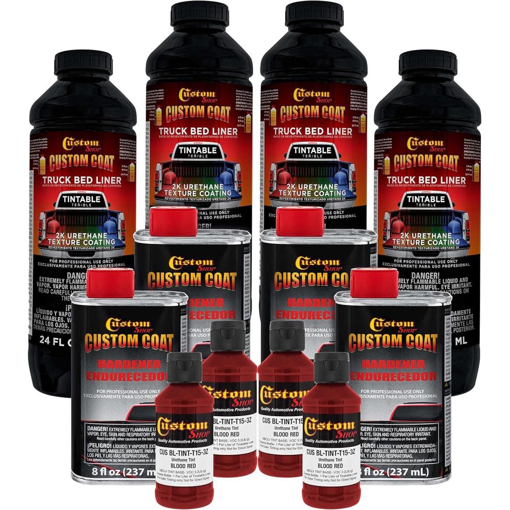 imageCustom Coat Blood Red 1 Gallon Urethane SprayOn Truck Bed Liner Kit Easy Mixing Just Shake Shoot  Professional Durable Textured Protective Coating Prevent Stop Rust  Car Auto Equipment