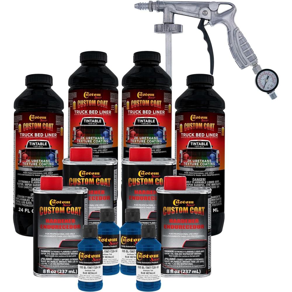 imageCustom Coat Blue Metallic 1 Gallon Urethane SprayOn Truck Bed Liner Kit with Spray Gun and Regulator  Easy Mixing Shake Shoot It  Durable Textured Protective Coating Prevent Rust  Car Auto