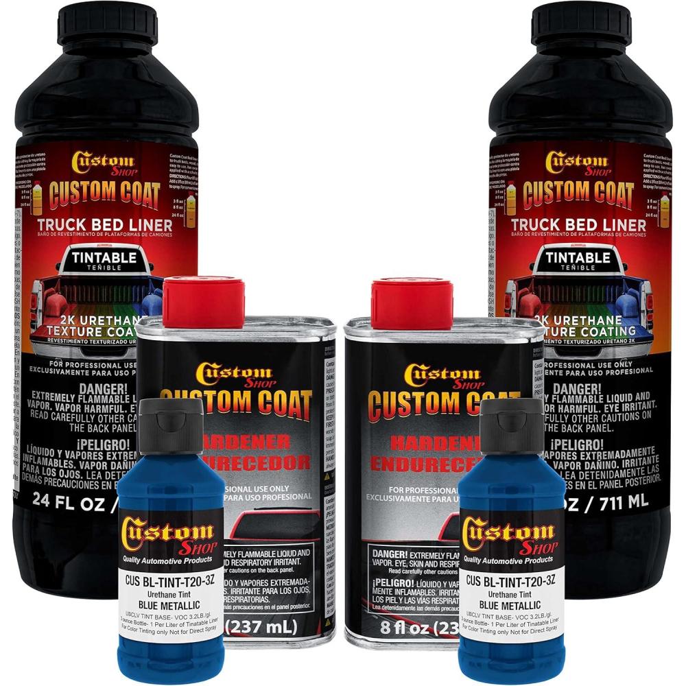 imageCustom Coat Blue Metallic 2 Quart 12 Gallon Urethane SprayOn Truck Bed Liner Kit  Easy Mixing Just Shake Shoot  Durable Textured Protective Coating Prevent Stop Rust  Car Auto Equipment