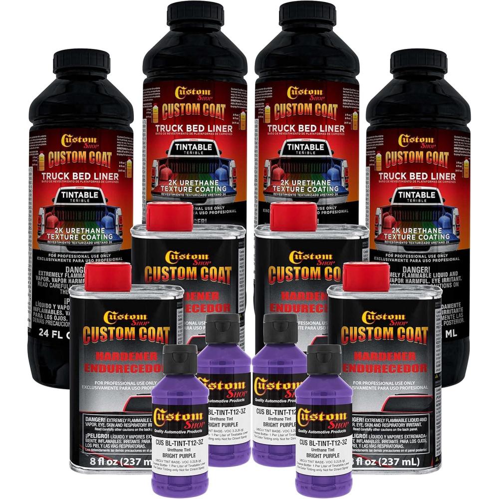 imageCustom Coat Bright Purple 1 Gallon Urethane SprayOn Truck Bed Liner Kit Easy Mixing Just Shake Shoot  Professional Durable Textured Protective Coating Prevent Stop Rust  Car Auto Equipment