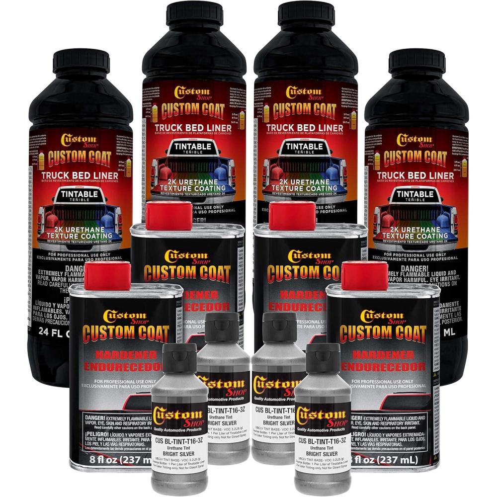 imageCustom Coat Bright Silver 1 Gallon Urethane SprayOn Truck Bed Liner Kit Easy Mixing Just Shake Shoot  Professional Durable Textured Protective Coating Prevent Stop Rust  Car Auto Equipment