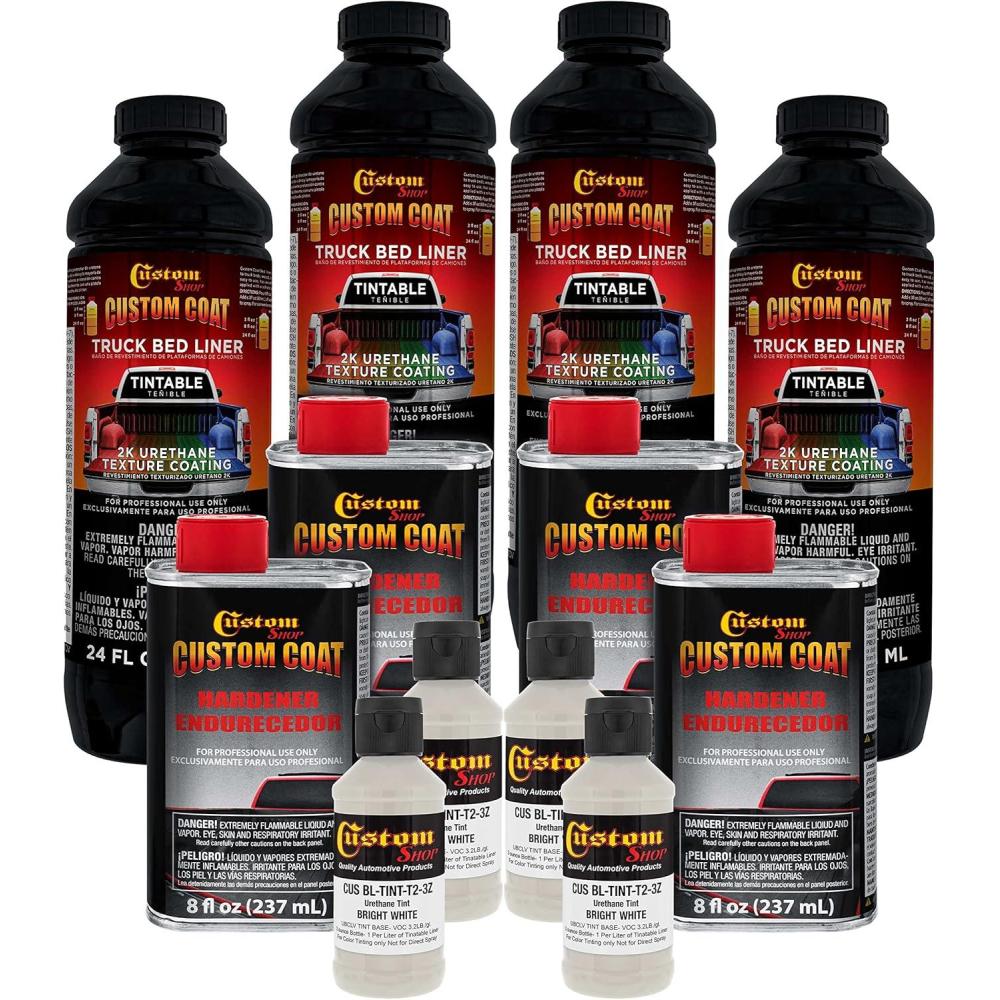 imageCustom Coat Bright White 1 Gallon Urethane SprayOn Truck Bed Liner Kit Easy Mixing Just Shake Shoot  Professional Durable Textured Protective Coating Prevent Stop Rust  Car Auto Equipment