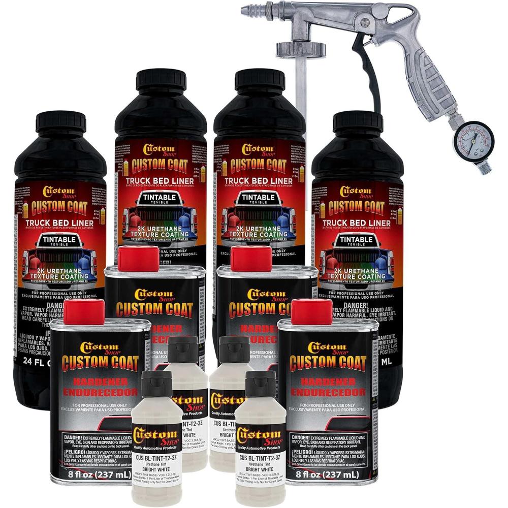 imageCustom Coat Bright White 1 Gallon Urethane SprayOn Truck Bed Liner Kit with Spray Gun and Regulator  Easy Mixing Shake Shoot It  Durable Textured Protective Coating Prevent Rust  Car Auto
