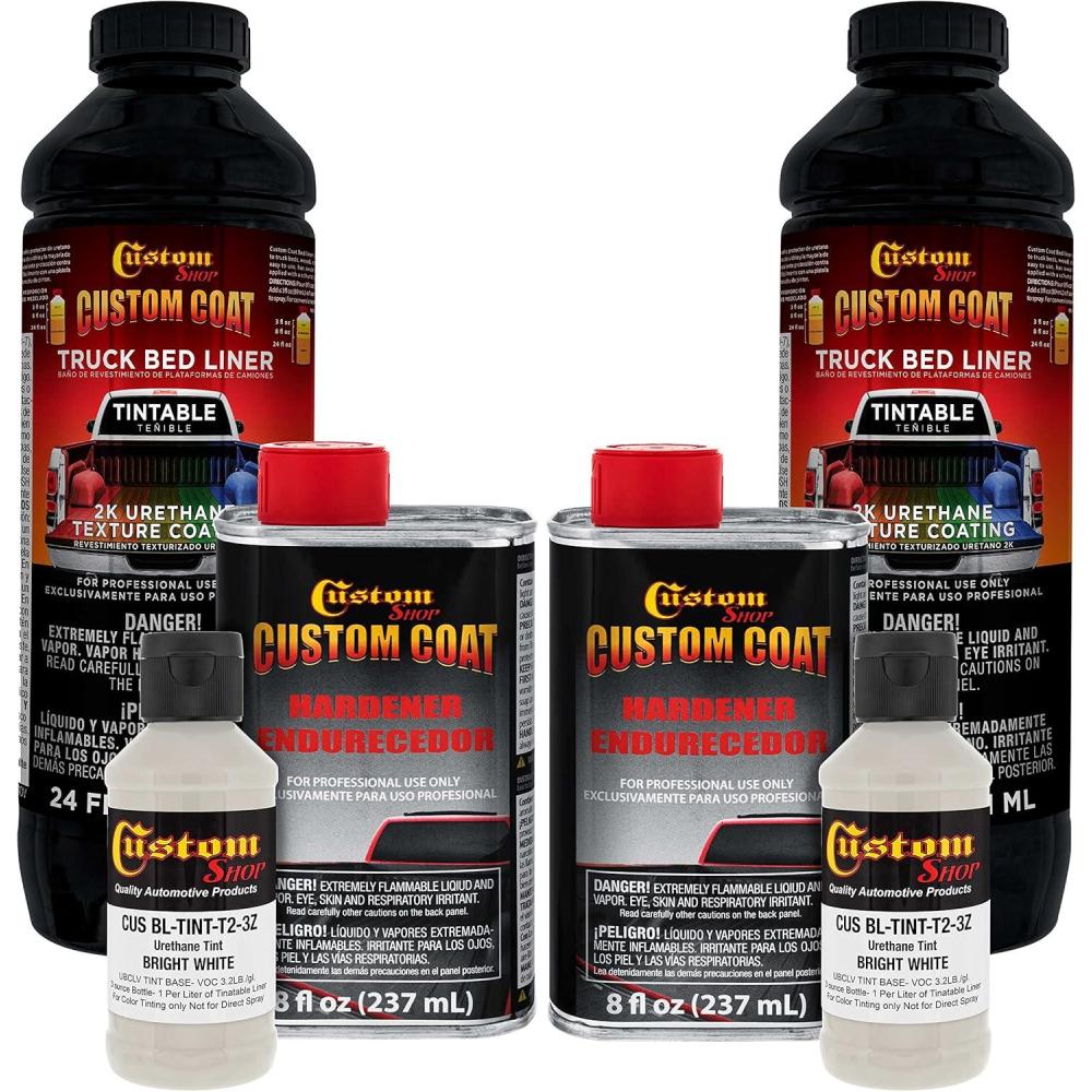 imageCustom Coat Bright White 2 Quart 12 Gallon Urethane SprayOn Truck Bed Liner Kit  Easy Mixing Just Shake Shoot  Durable Textured Protective Coating Prevent Stop Rust  Car Auto Equipment