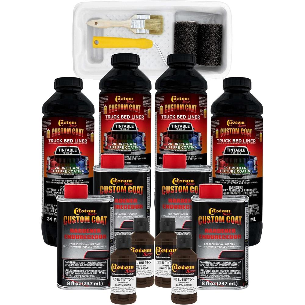 imageCustom Coat Dakota Brown 1 Gallon Urethane RollOn BrushOn or SprayOn Truck Bed Liner Kit with Roller and Brush Applicator Kit  Easy Mixing Shake Shoot  Textured Car Auto Protective Coating