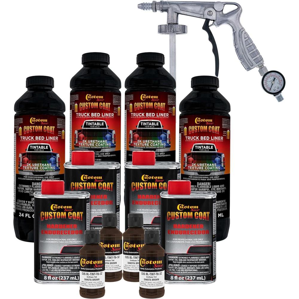 imageCustom Coat Dakota Brown 1 Gallon Urethane SprayOn Truck Bed Liner Kit with Spray Gun and Regulator  Easy Mixing Shake Shoot It  Durable Textured Protective Coating Prevent Rust  Car Auto