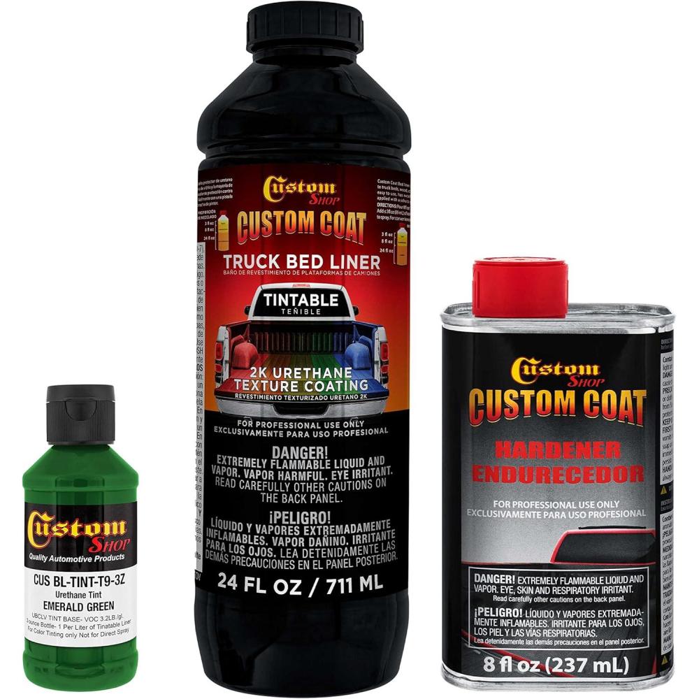 imageCustom Coat Emerald Green 1 Quart Urethane SprayOn Truck Bed Liner Kit  Easy Mixing Just Shake Shoot  Professional Durable Textured Protective Coating Prevent Stop Rust  Car Auto Equipment