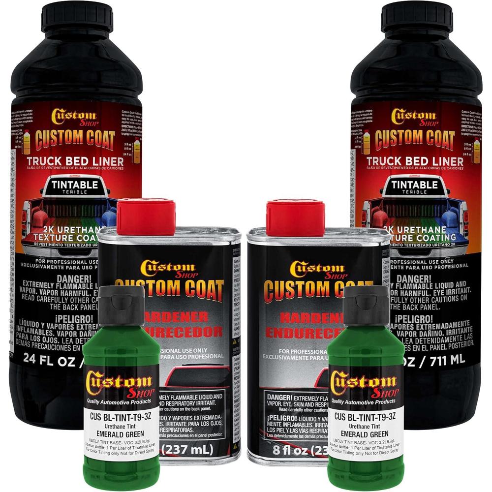 imageCustom Coat Emerald Green 2 Quart 12 Gallon Urethane SprayOn Truck Bed Liner Kit  Easy Mixing Just Shake Shoot  Durable Textured Protective Coating Prevent Stop Rust  Car Auto Equipment