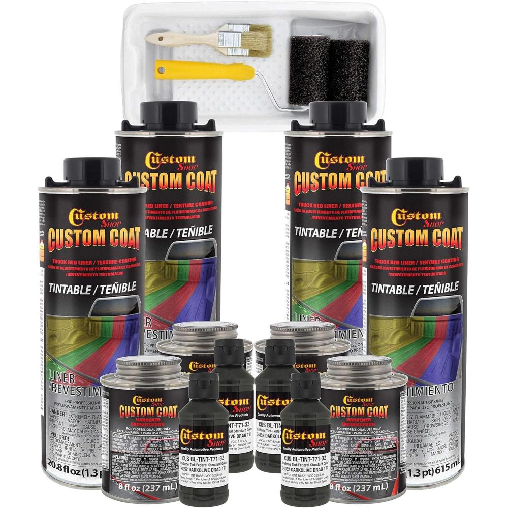 imageCustom Coat Federal Standard Color  34052 USMC Dark Olive Drab T71 Urethane RollOn BrushOn or SprayOn Truck Bed Liner 1 Gallon Kit with Roller Applicator Kit  Textured Protective Coating
